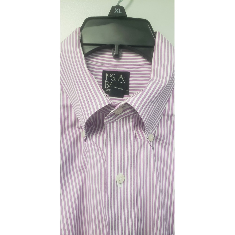 Jos. A. Bank Shirt Mens Size 16 1/2 Purple Striped Buttons Up 100% Cotton 05932